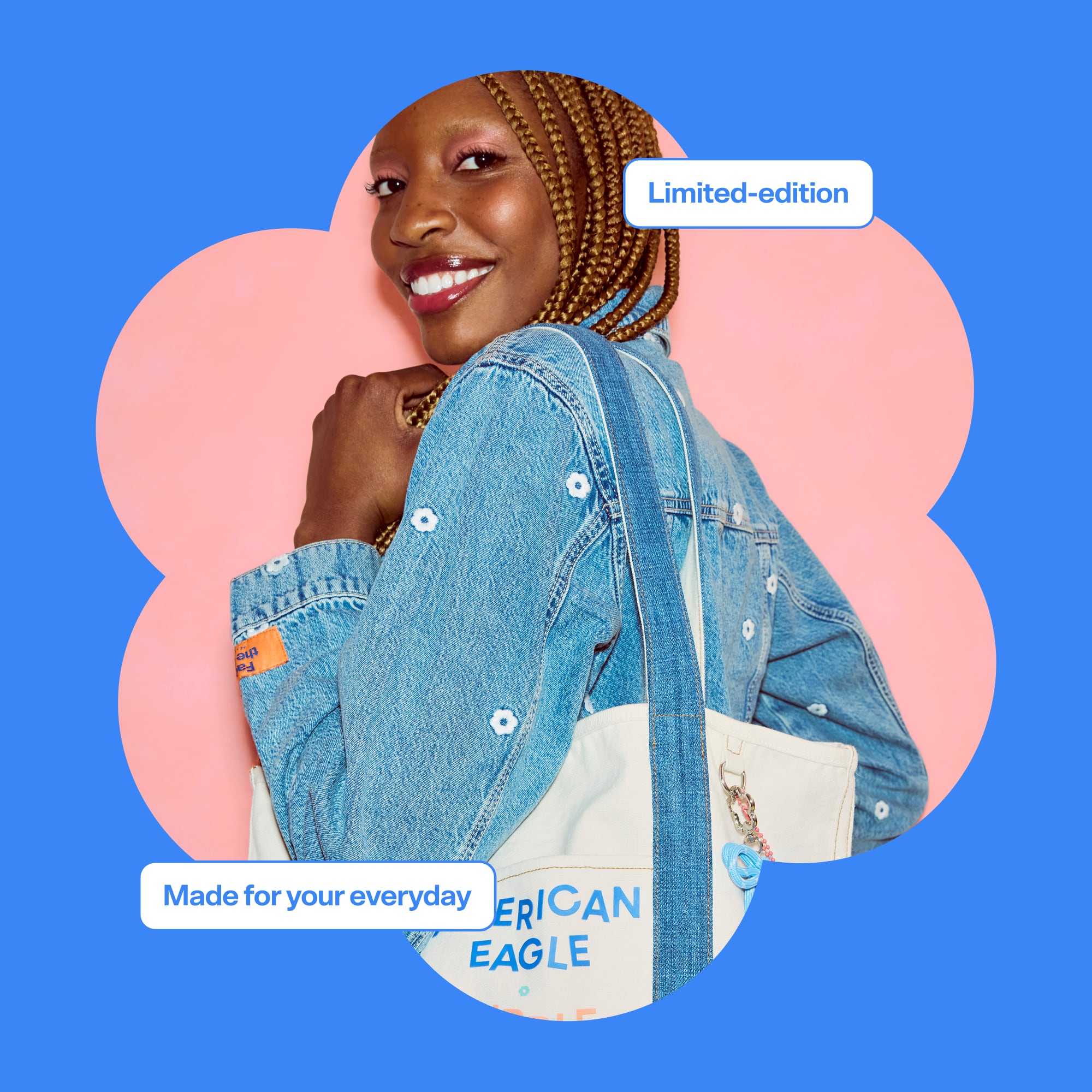 AE x Bubble Embroidered Cropped Denim Jacket